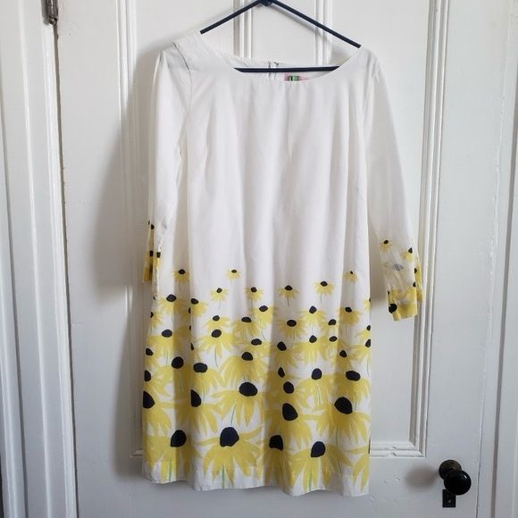 Lilly Pulitzer Dresses & Skirts - Vintage Lilly Pulitzer Daisy Shift Dress 12 3/4 Sleeves White Sunflowers 🌻 🌼